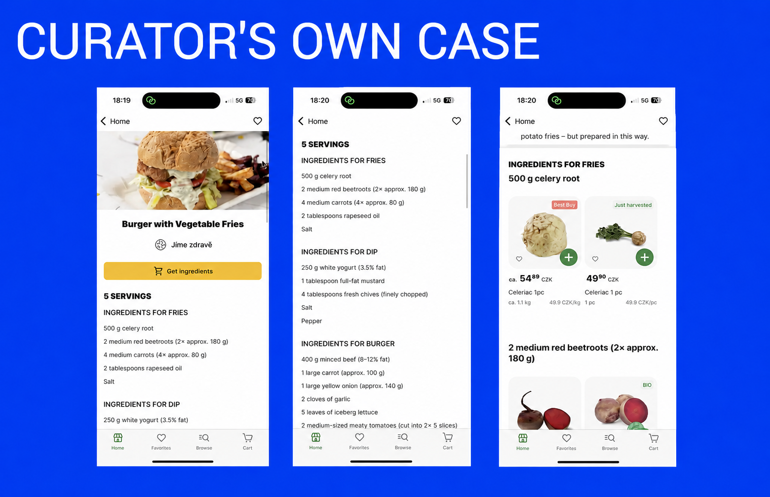 Rohlík grocery delivery app recipe section screenshot