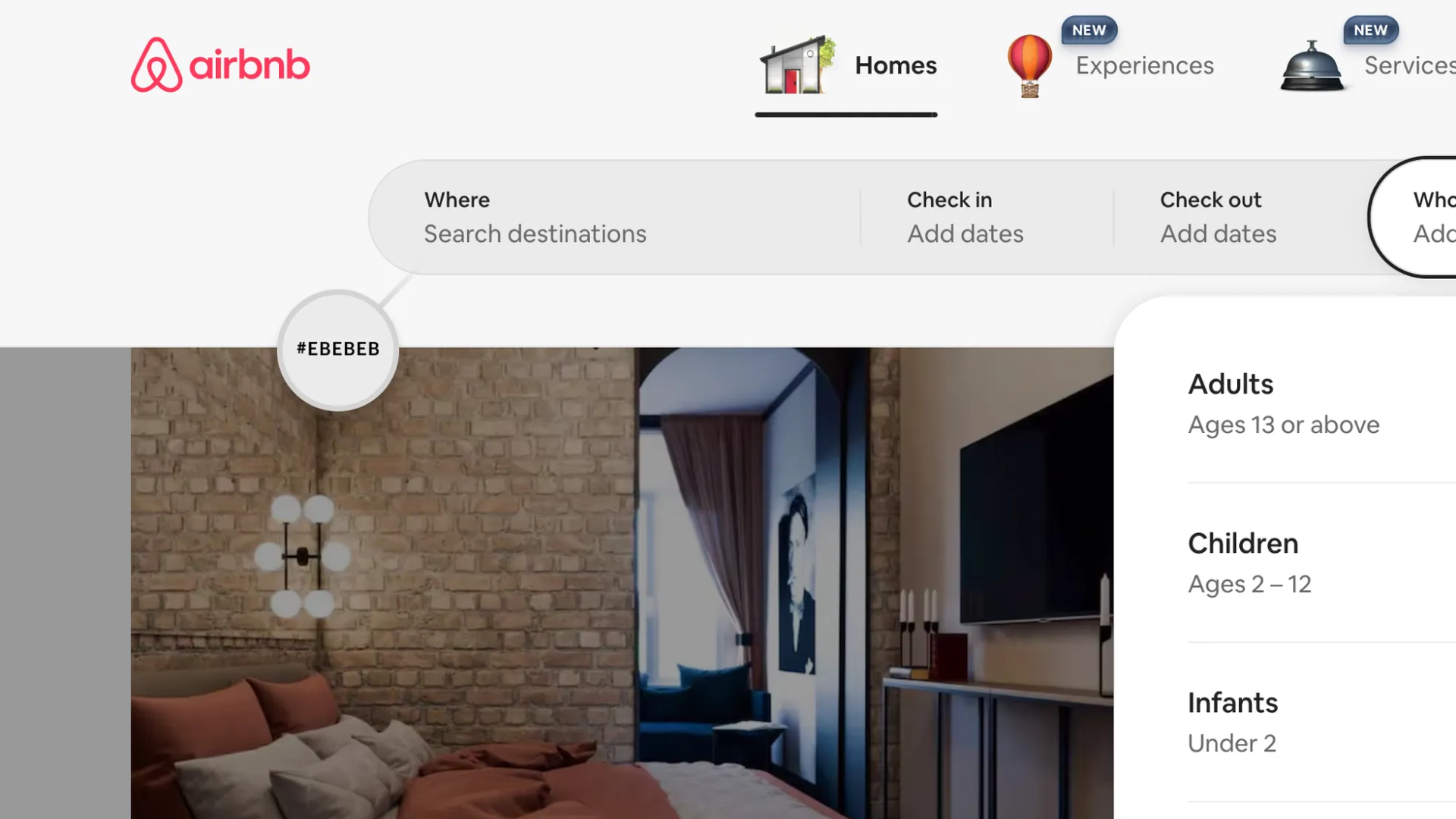 Колір тла компонента пошуку на сторінці квартири Airbnb.