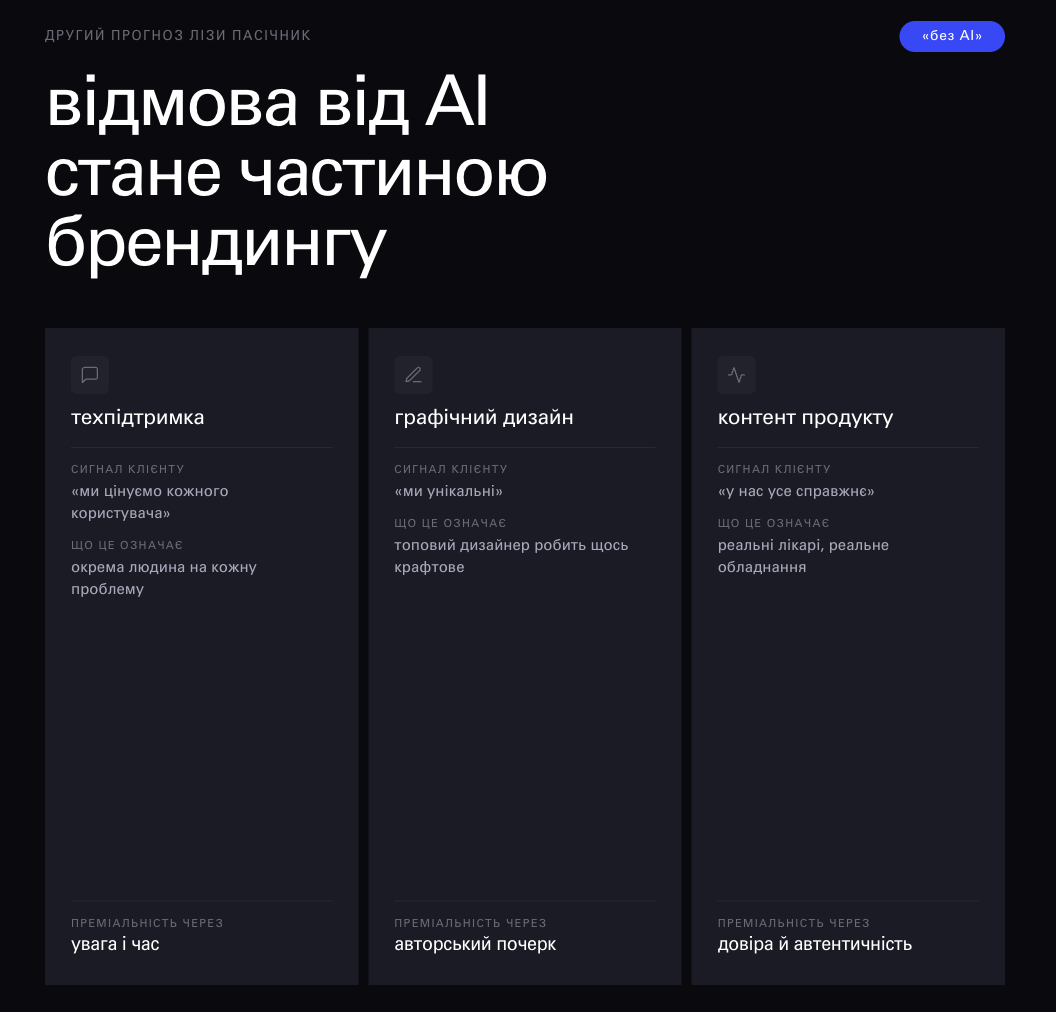 Три сценарії, де відмова від AI стає частиною бренд-стратегії: техпідтримка, графічний дизайн, продуктовий контент