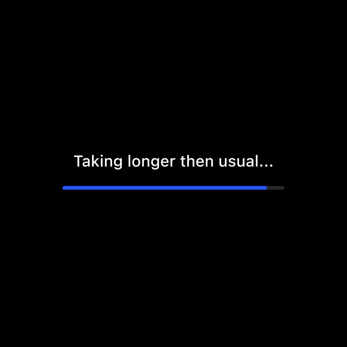 Екран завантаження Reface з підписом Taking longer then usual і прогресбаром, який не доходить до 100%
